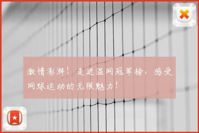 激情澎湃！走进温网冠军榜，感受网球运动的无限魅力！